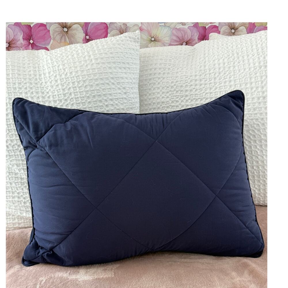Pottery Barn Kids Navy Quilted Standard Pillow Sham Cover 20x26 Tie Closure Home